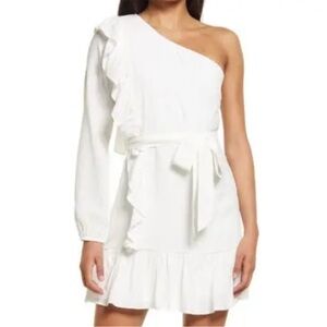 Lulu’s | Weekend Wonder White One-Shoulder Ruffled Mini Dress XL